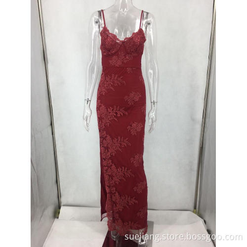 Long Sexy V-neck Lady Formal Evening Red Dress